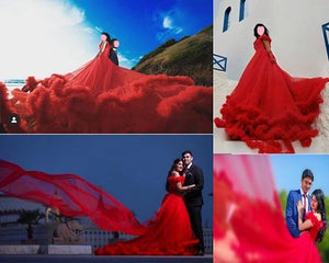 G137 (9), Luxury Red Puffy Cloud Trail Ball Gown,  Size - (XS-30 to XXL-44)