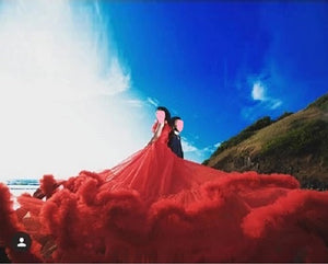 G137 (9), Luxury Red Puffy Cloud Trail Ball Gown, Size (XS-30 to xl 42)