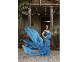 G46 (2), Blue Maternity Shoot Trail Baby Shower Lycra Body Fit Gown, Size (ALL)