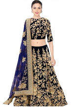Load image into Gallery viewer, L21, Blue Embroidery Makhmali Silk Leheng, Size (XS-30 toXL-40 )