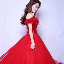 Load image into Gallery viewer, G137 (9), Luxury Red Puffy Cloud Trail Ball Gown, Size (XS-30 to xl 42)