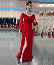 Load image into Gallery viewer, G603(5), Red Slit Cut Semi Offshoulder Prewedding Long Trail Gown, (All Sizes)