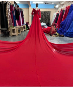 G603 (7), Red Slit Cut Semi Offshoulder Prewedding Long Trail Gown, (All Sizes)