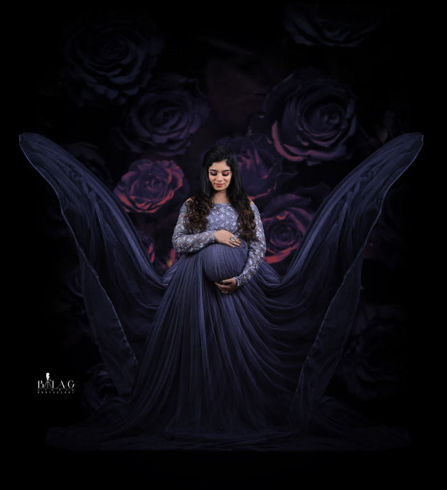 G445 (3) Grey Maternity Shoot Baby Shower Trail  Lycra Fit Gown, Size (All)