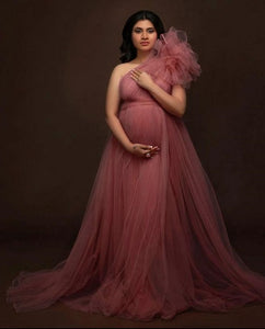 G419 (7), Watermelon  Maternity One Shoulder Gown, Size (ALL)