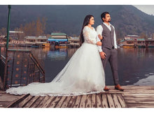 Load image into Gallery viewer, W172, White Lace Full Sleeves Prewedding Trail Ball Gown, Size (XS-30 to XL-40)