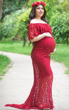 Load image into Gallery viewer, G408,  Wine Lace Os Maternity Shoot Trail Baby Shower Lycra Body Fit Gown, Size (All)