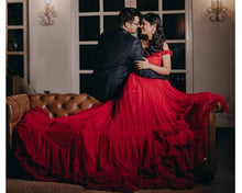 Load image into Gallery viewer, G137 (9), Luxury Red Puffy Cloud Trail Ball Gown, Size (XS-30 to xl 42)