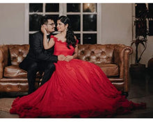 Load image into Gallery viewer, G137 (9), Luxury Red Puffy Cloud Trail Ball Gown, Size (XS-30 to xl 42)