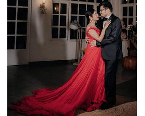 G137 (9), Luxury Red Puffy Cloud Trail Ball Gown, Size (XS-30 to xl 42)