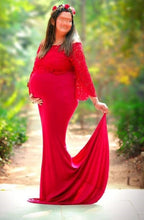 Load image into Gallery viewer, G208(3), Wine Os Full Sleeves Maternity Shoot Trail Baby Shower Lycra Body Fit Gown, Size(All)