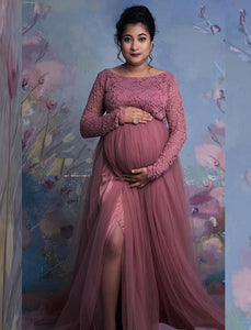 G545, Peach Maternity Shoot Baby Shower Trail Gown, Size (All)pp