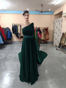 G875 (4), Bottle Green One Shoulder Maternity Shoot Long Trail Gown, Size (All)