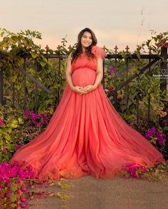 G419 (7), Watermelon  Maternity One Shoulder Gown, Size (ALL)