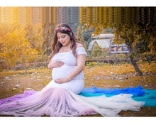 Load image into Gallery viewer, G249,(2) White Top With Botem Layered Malti Colour Maternity Shoot Trail Lycra Body Fit Gown, Size (XS-30 to XXL-44)