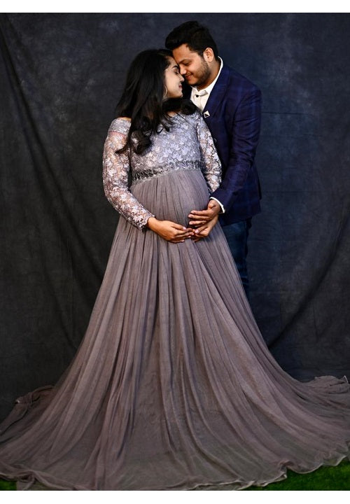Champagne Gold Glitter Tulle Maternity Gowns for Photoshoot Lace Up P –  yewendress