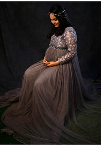 G445 (3) Grey Maternity Shoot Baby Shower Trail  Lycra Fit Gown, Size (All)