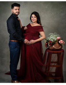 G422(4+1), Dark Wine Maternity Shoot  Gown, Size (All)