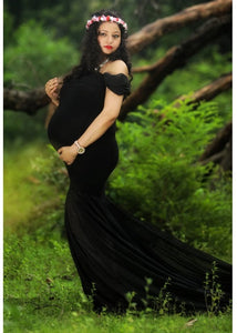 G220 (2), Black Maternity Shoot Trail Baby Shower  Lycra Fit Gown, Size(All)