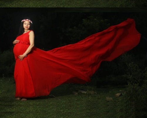 G600(5), Red Wine Long Trail Maternity Shoot Baby Shower Gown, Size(All)