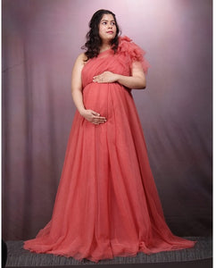 G419 (7), Watermelon Maternity One Shoulder Gown, Size (ALL)