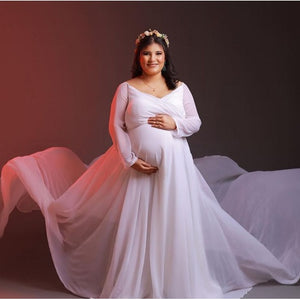 G444, White Trail Lycra Body Fit Maternity Gown, Size (All)pp