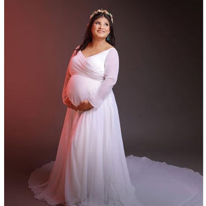 G444, White Trail Lycra Body Fit Maternity Gown, Size (All)pp