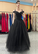 Load image into Gallery viewer, G746 (3), Black Luxury Semi Off Shoulder Ball Gown, Size (XS-30 to XL-35)