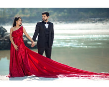 Load image into Gallery viewer, G475 (3), Wine One Shoulder Prewedding Long Trail Gown, (All Size)