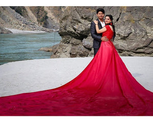 G350 (2), Wine satin Pre Wedding Shoot Gown,  Size(All)