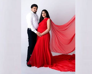 G575 (3) , Red One Shoulder Maternity Long Trail Gown, Size (All)