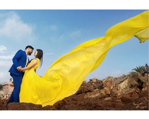 G178 (2), Yellow Prewedding Shoot Infinity Long Trail Gown Size (All)