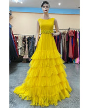 Load image into Gallery viewer, G551, Yellow Ruffled Prewedding Shoot  Gown, Size(All)