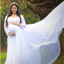 Load image into Gallery viewer, G444, White Trail Lycra Body Fit Maternity Gown, Size (All)