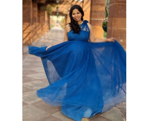 G319 (3), Blue Maternity One Shoulder Gown, Size (All)
