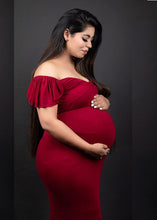 Load image into Gallery viewer, G247 (1), Red Wine Maternity Shoot Baby Shower Trail Lycra Body Fit Gown Size(All)