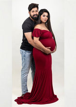 Load image into Gallery viewer, G247 (1), Red Wine Maternity Shoot Baby Shower Trail Lycra Body Fit Gown Size(All)