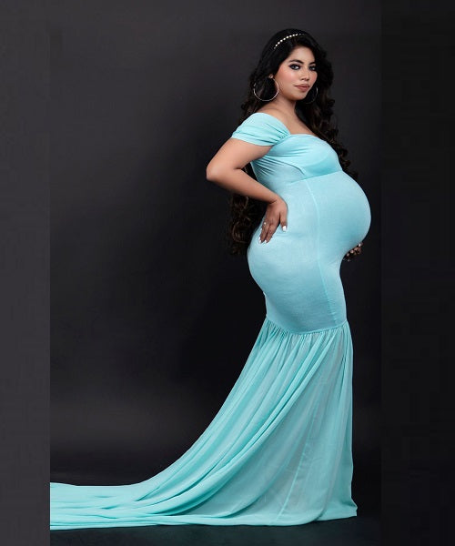 G49, (3) Light Green Maternity Shoot Baby Shower Trail  Lycra Fit Gown, Size(All)