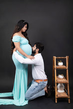 Load image into Gallery viewer, G49 (3), Light Green Maternity Shoot Baby Shower Trail Lycra Body Fit Gown, Size(All)