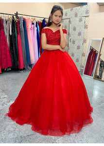 G535, Red Luxury Off Shoulder Ball Gown, Size (XS-30 to L-38)