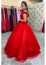 Load image into Gallery viewer, G535, Red Luxury Off Shoulder Ball Gown, Size (XS-30 to L-38)