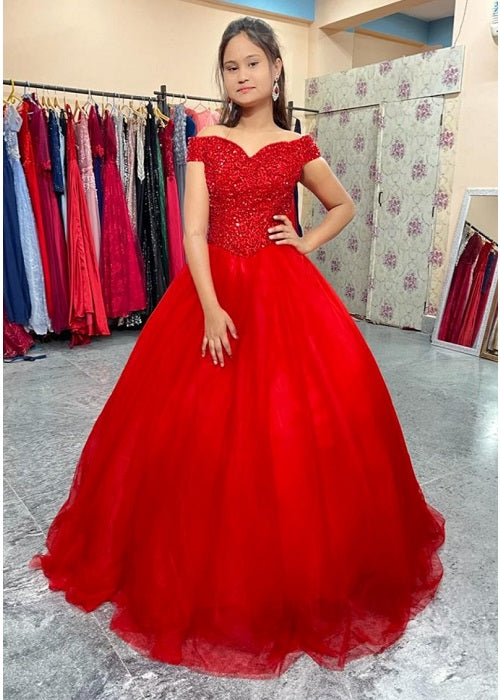 G535, Red Luxury Off Shoulder Ball Gown, Size (XS-30 to L-38