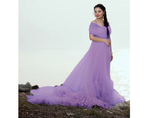 G77(7),  Lavender Frilled Prewedding  Shoot  Trail Gown, Size (All)