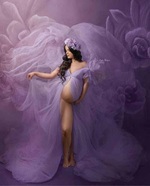G559, Lavender Maternity Shoot Gown With Inner, Size (All)pp