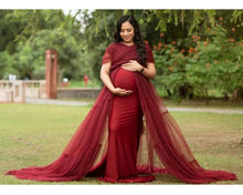 Load image into Gallery viewer, G422(4+1), Dark Wine Maternity Shoot  Gown, Size (All)