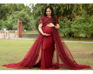 G422(4+1), Dark Wine Maternity Shoot  Gown, Size (All)