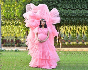 G555, Peach Ruffled Maternity Shoot  Gown, Size(All)