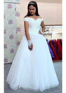 W146 (2), White Luxury Semi Off Shoulder Ball Gown, Size (XS-30 to XL-38)