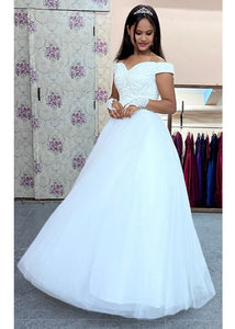 W146 (2), White Luxury Semi Off Shoulder Ball Gown, Size (XS-30 to XL-38)