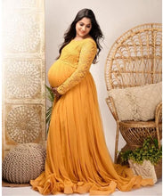 Load image into Gallery viewer, G745, Mustard Maternity Shoot Baby Shower Trail  Lycra Fit Gown, Size(All)